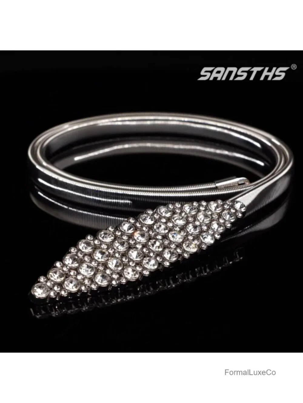 Stretch Rhinestone Crystal Elastic Waist Belt Metal Dress Belt